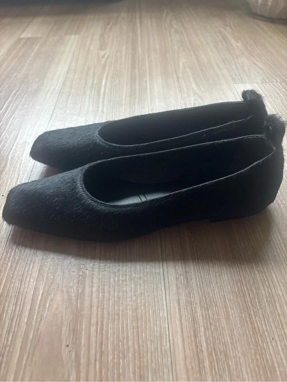 Massimo Dutti Calfskin Black Women's Square-Toe Ballet Flats size Ten